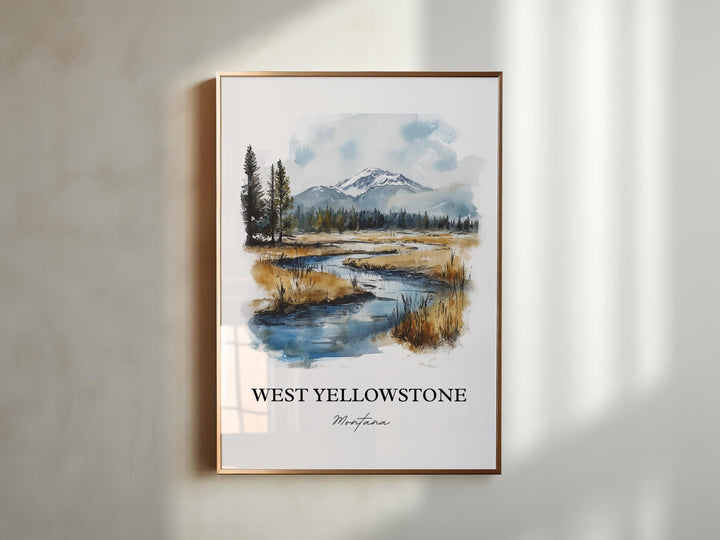 West Yellowstone Art, Yellowstone Town Print, Montana Watercolor Art, West Yellowstone Gift, Travel Print, Travel Poster, Housewarming Gift