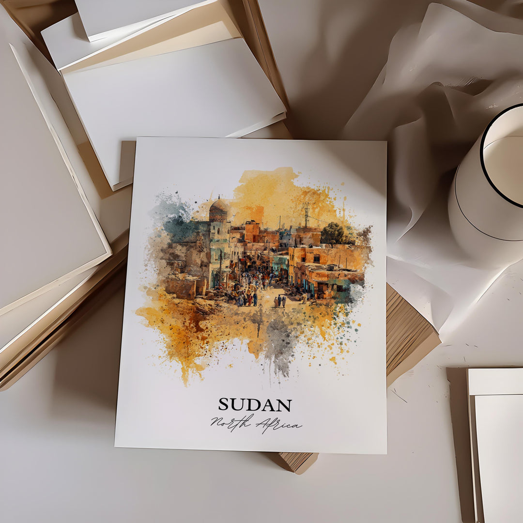 Sudan Wall Art, Sudan Print, Sudan Watercolor Art, Sudan Africa Gift, Travel Print, Travel Poster, Housewarming Gift