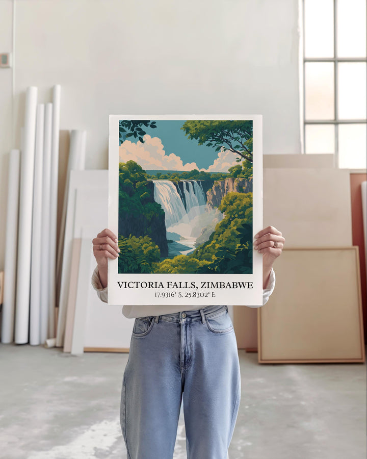 Victoria Falls Art, Zimbabwe Retro Travel Art, Zimbabwe Decor, Victoria Falls Gift, Victoria Falls Art, Travel Prints, Housewarming Gift