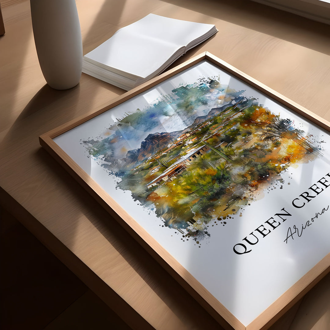 Queen Creek Arizona Art, Queen Creek Print, Queen Creek Watercolor, Queen Creek AZ Gift, Travel Poster, Housewarming Gift