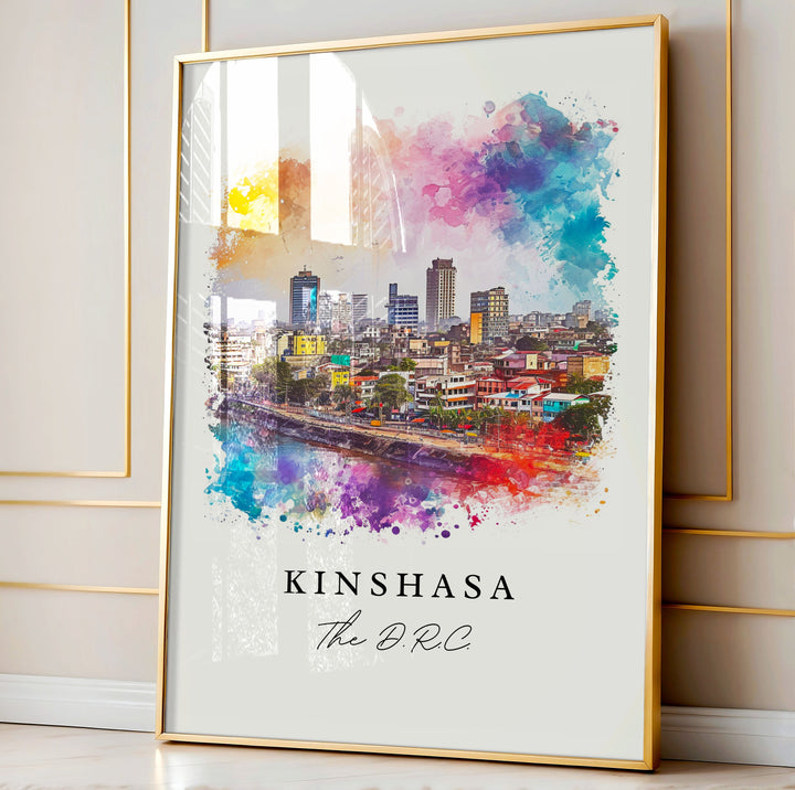 Kinshasa watercolor travel art - The DRC, Kinshasa print, Wedding gift, Birthday present, Custom Text, Perfect Gift