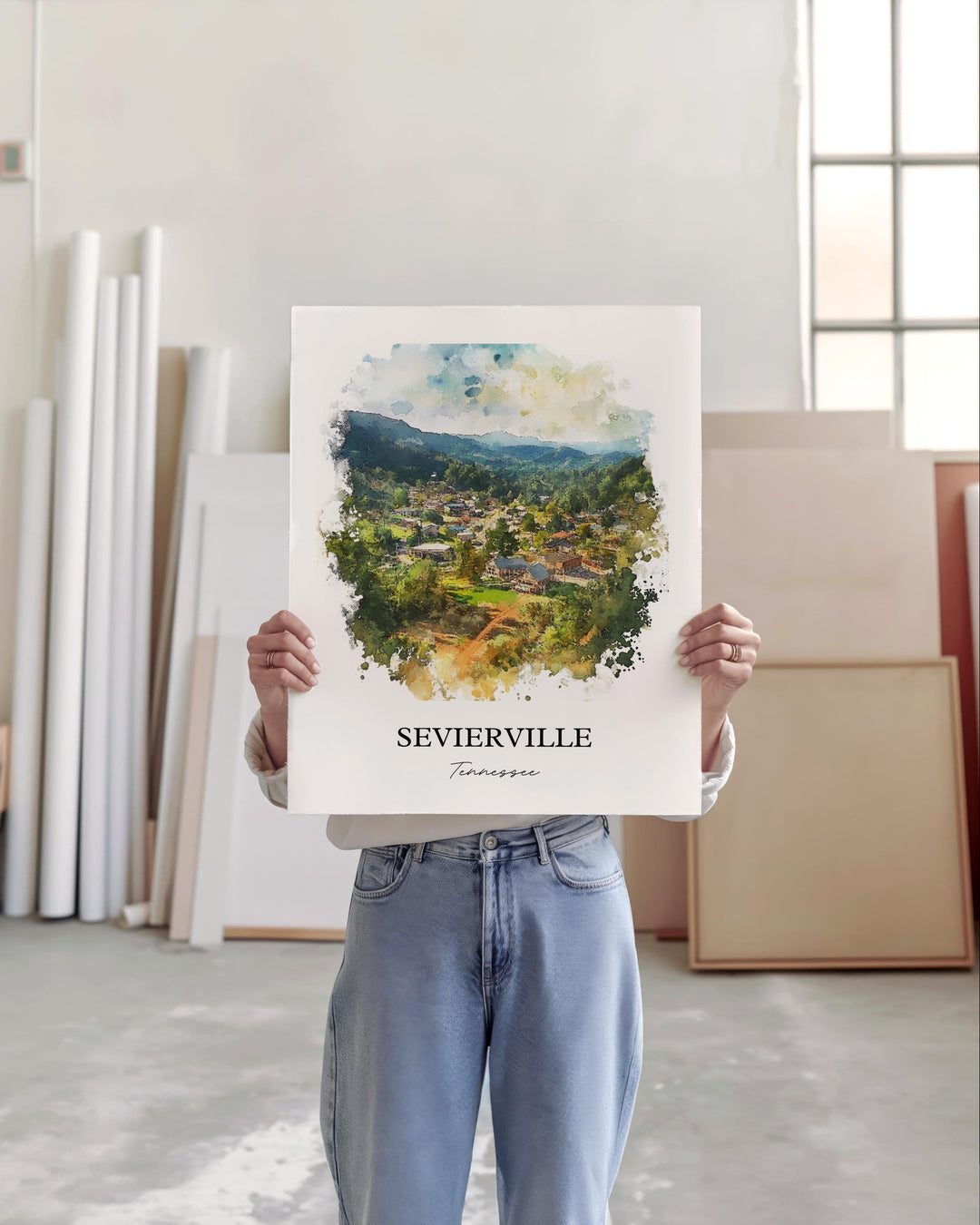 Sevierville TN Wall Art, Great Smoky Mountains Print, TN Watercolor Art, Sevierville Gift, Travel Print, Travel Poster, Housewarming Gift