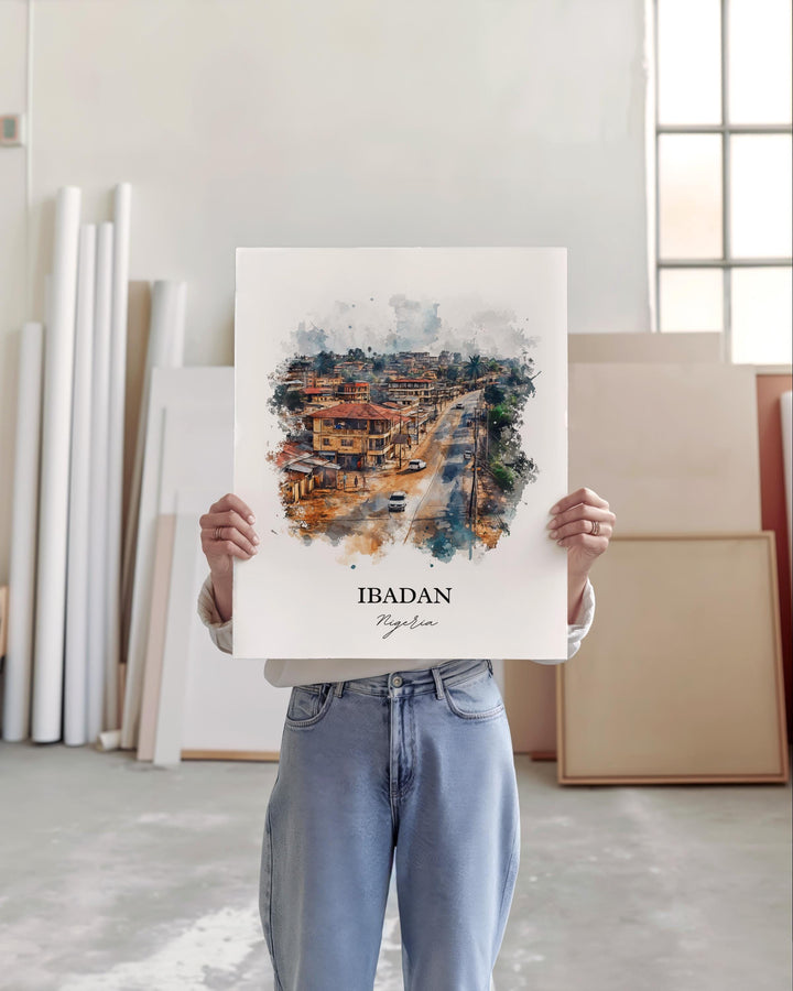 Ibadan Nigeria Wall Art, Ibadan Print, Nigeria Watercolor Art, Ibadan Nigeria Gift, Travel Print, Travel Poster, Housewarming Gift