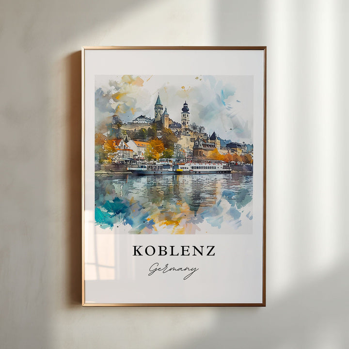 Koblenz Germany Art, Koblenz Print, Koblenz Watercolor Art, Rhine River Gift,