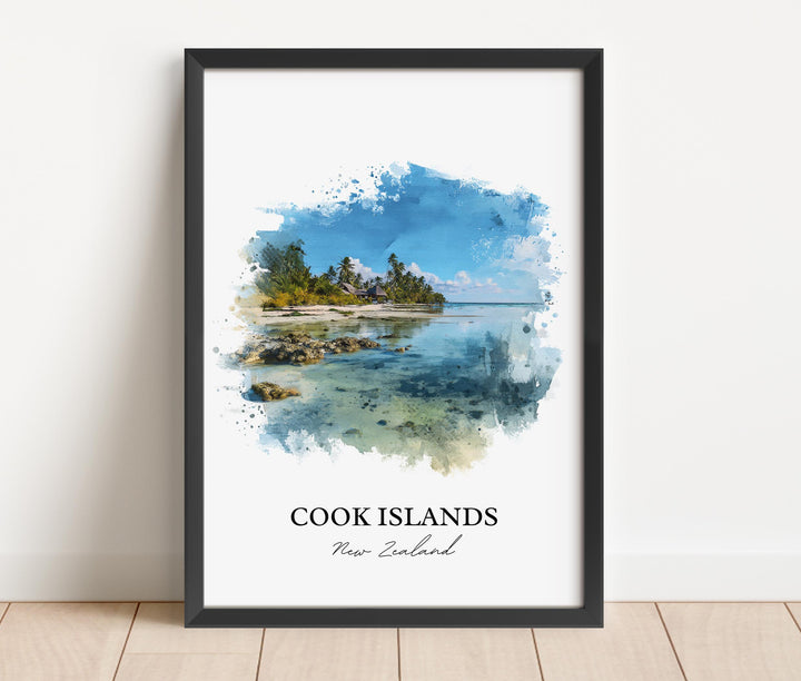 Cook Islands Wall Art, Cook Islands NZ Print, New Zealand Watercolor Art, New Zealand Gift, Travel Print, Travel Poster, Housewarming Gift