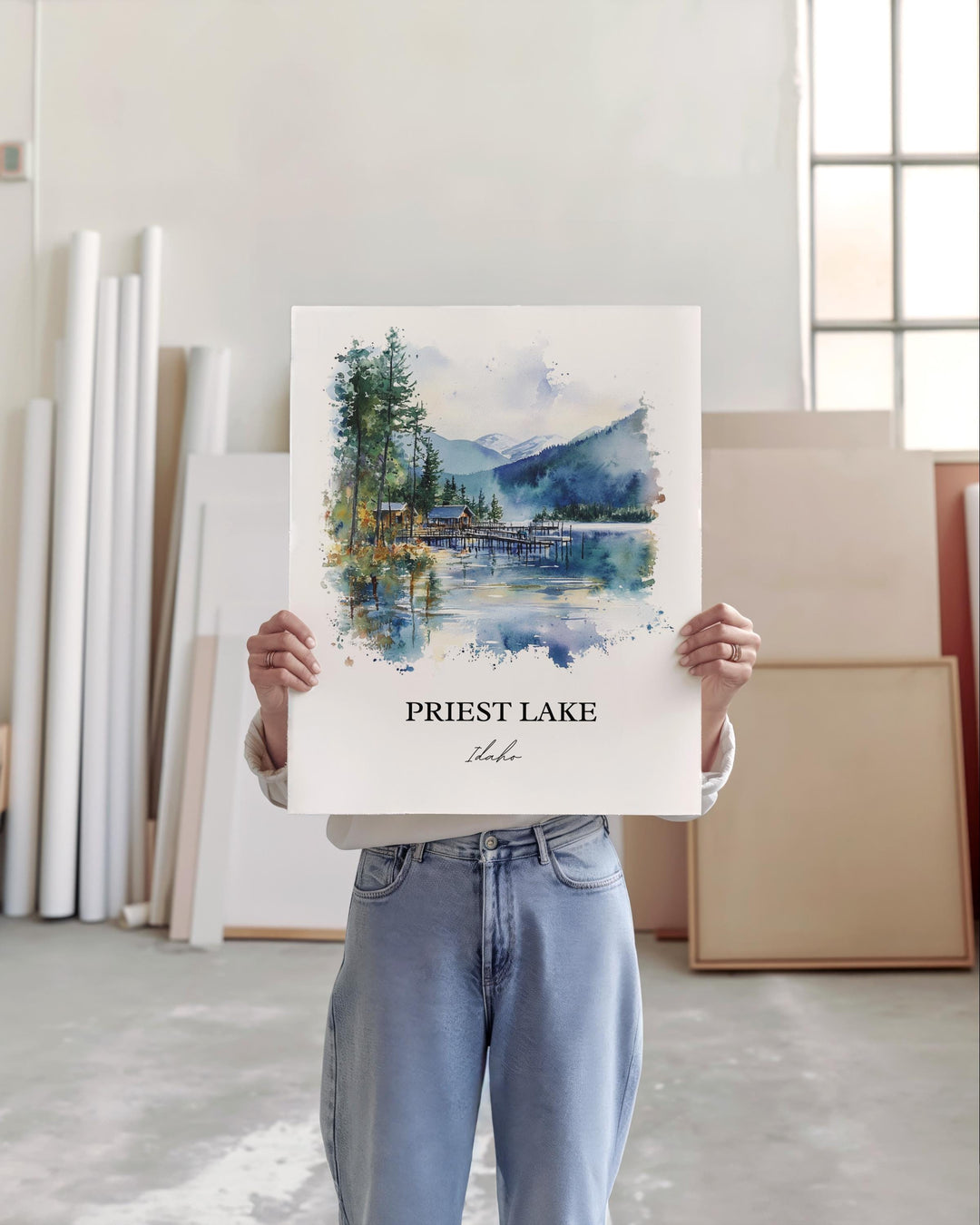 Priest Lake ID Wall Art, Priest River Idaho Print, Idaho Watercolor Art, Priest Lake Gift, Travel Print, Travel Poster, Housewarming Gift