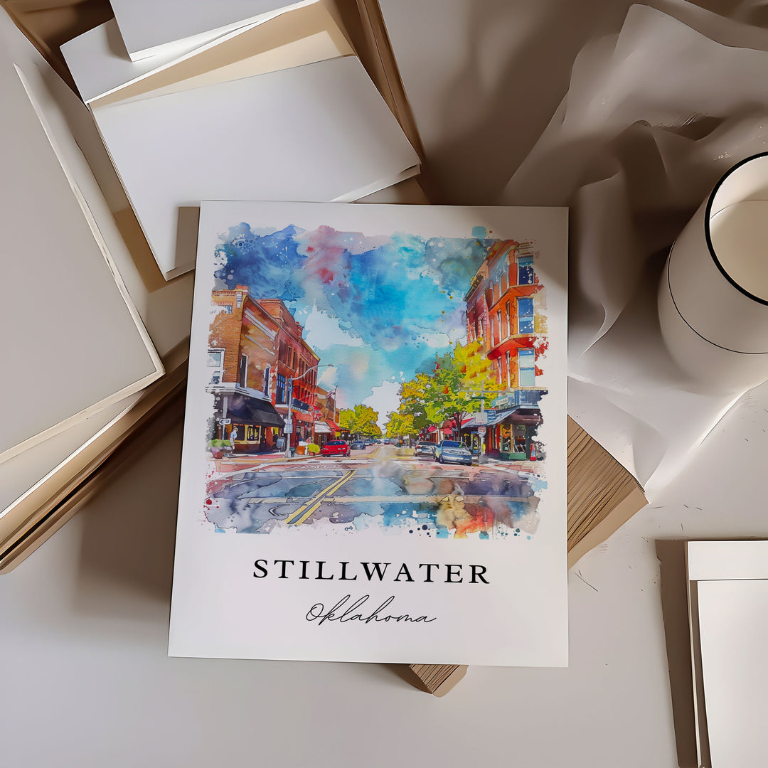 Stillwater OK Art Print, Stillwater Print, Oklahoma Wall Art, Stillwater Gift, Travel Print, Travel Poster, Travel Gift, Housewarming Gift