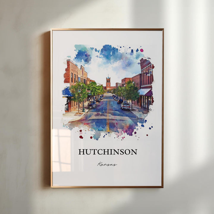 Hutchinson KS Wall Art, Reno County Print, Kansas Watercolor Art, Hutchinson Kansas Gift, Travel Print, Travel Poster, Housewarming Gift