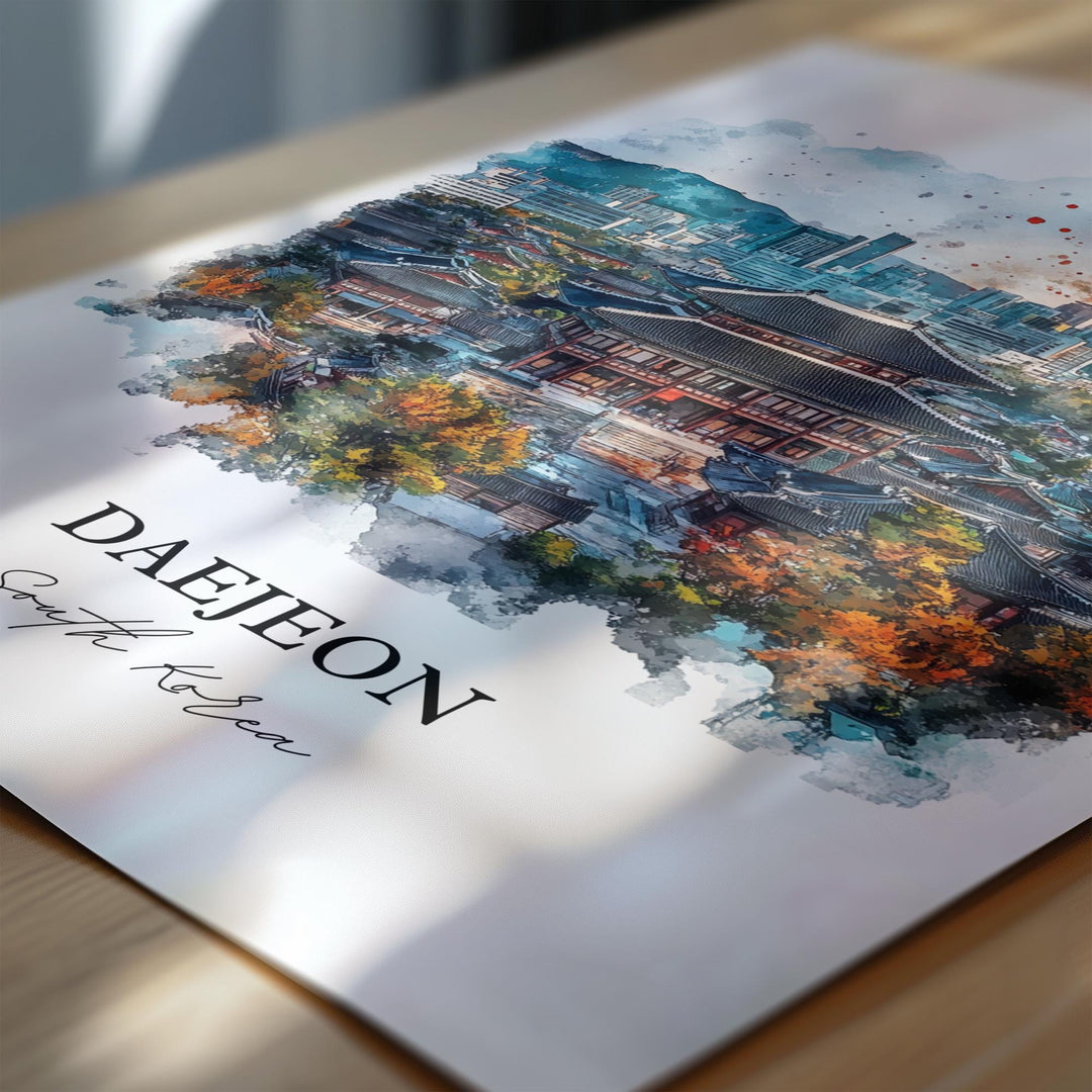 Daejeon Wall Art, Sobaek Mountains Print, South Korea Watercolor Art, Daejeon Gift, Travel Print, Travel Poster, Housewarming Gift