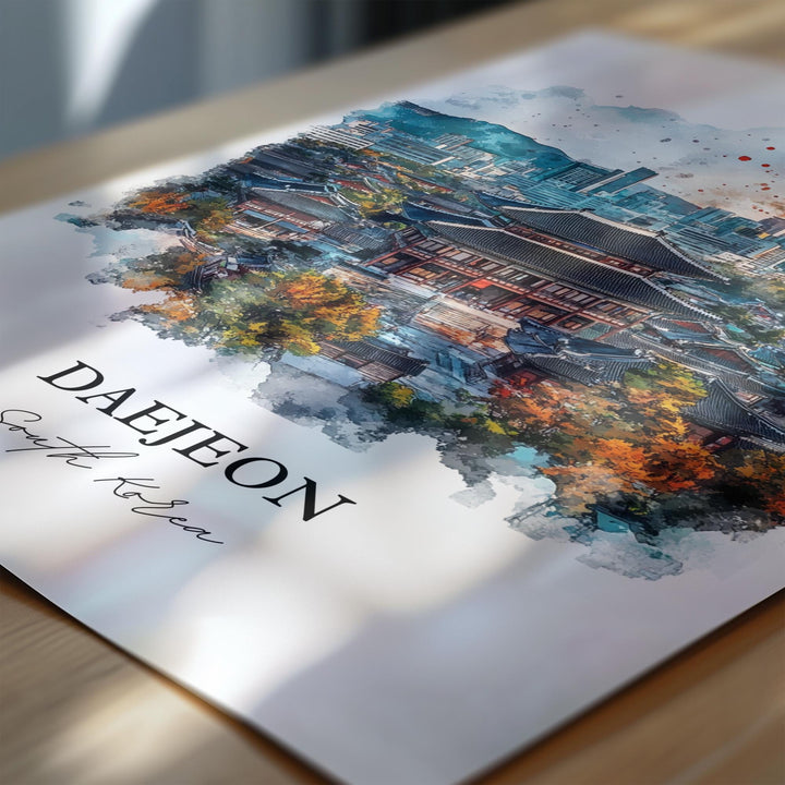 Daejeon Wall Art, Sobaek Mountains Print, South Korea Watercolor Art, Daejeon Gift, Travel Print, Travel Poster, Housewarming Gift