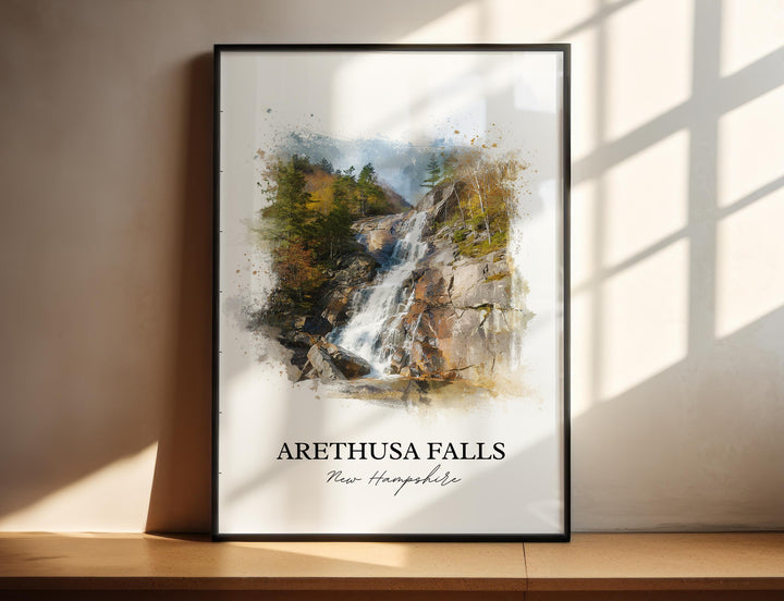 Arethusa Falls Wall Art, White Mountains Print, NH Watercolor Art, Arethusa Falls NH Gift, Travel Print, Travel Poster, Housewarming Gift