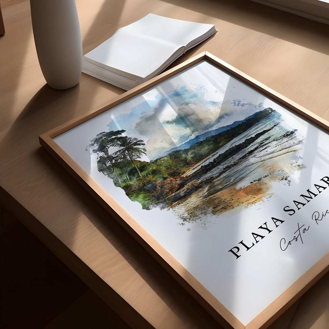 Playa Samara Wall Art, Guanacaste Print, Costa Rica Watercolor Art, Samara Beach CR Gift, Travel Poster, Housewarming Gift