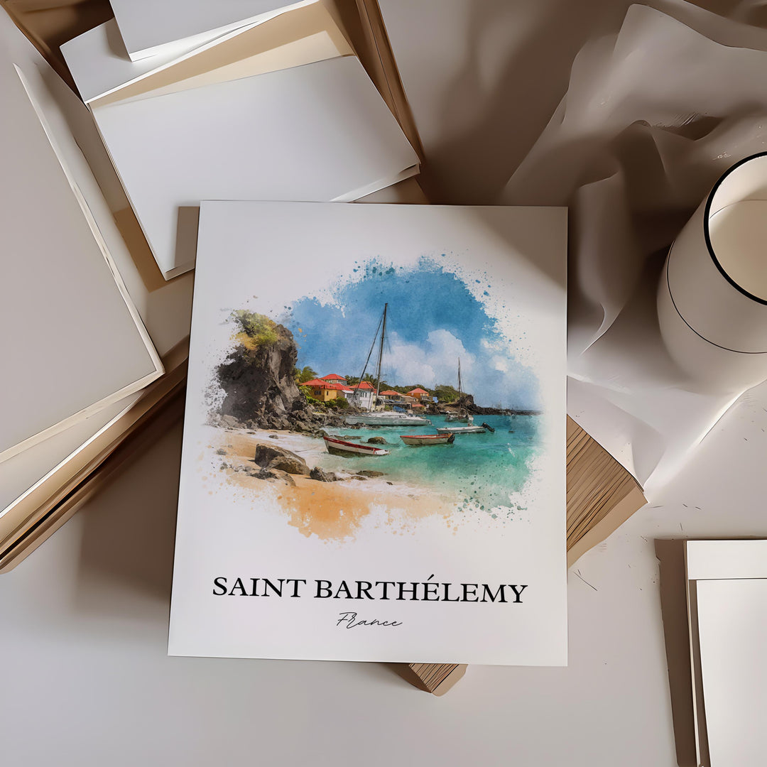 Saint Barthélemy Wall Art, St Barts Print, Caribbean Watercolor Art, St. Barts Gift, St Barts Travel Print, Travel Poster, Housewarming Gift