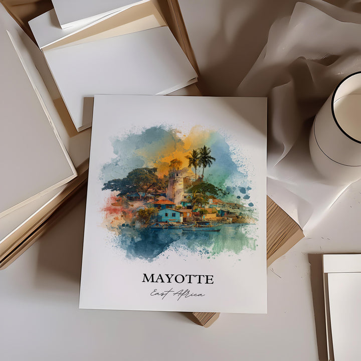Mayotte Wall Art, Mayotte Print, Mayotte Watercolor Art, East Africa Gift, Travel Print, Travel Poster, Housewarming Gift
