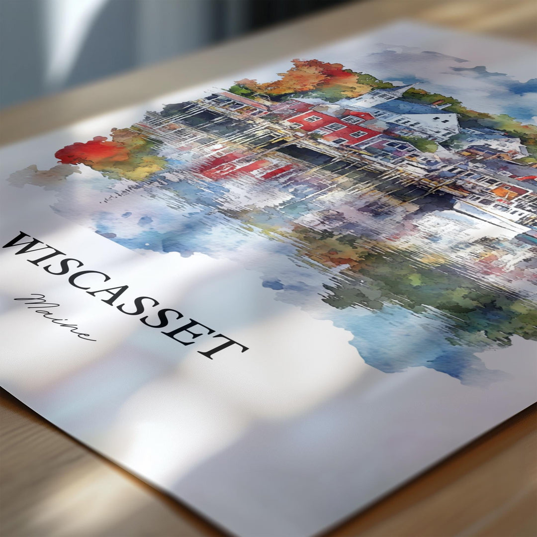 Wiscasset Wall Art, Lincoln County ME Print, Maine Watercolor Art, Wiscasset Maine Gift, Travel Print, Travel Poster, Housewarming Gift