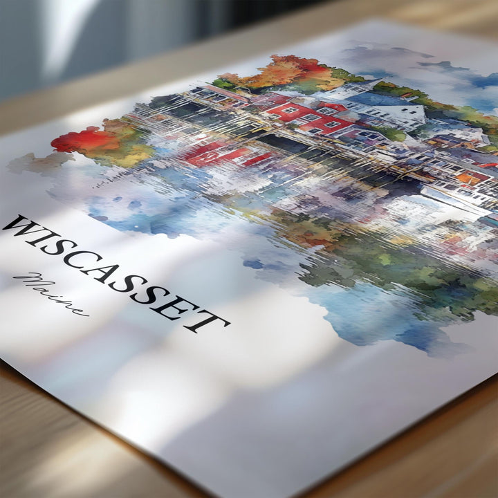 Wiscasset Wall Art, Lincoln County ME Print, Maine Watercolor Art, Wiscasset Maine Gift, Travel Print, Travel Poster, Housewarming Gift
