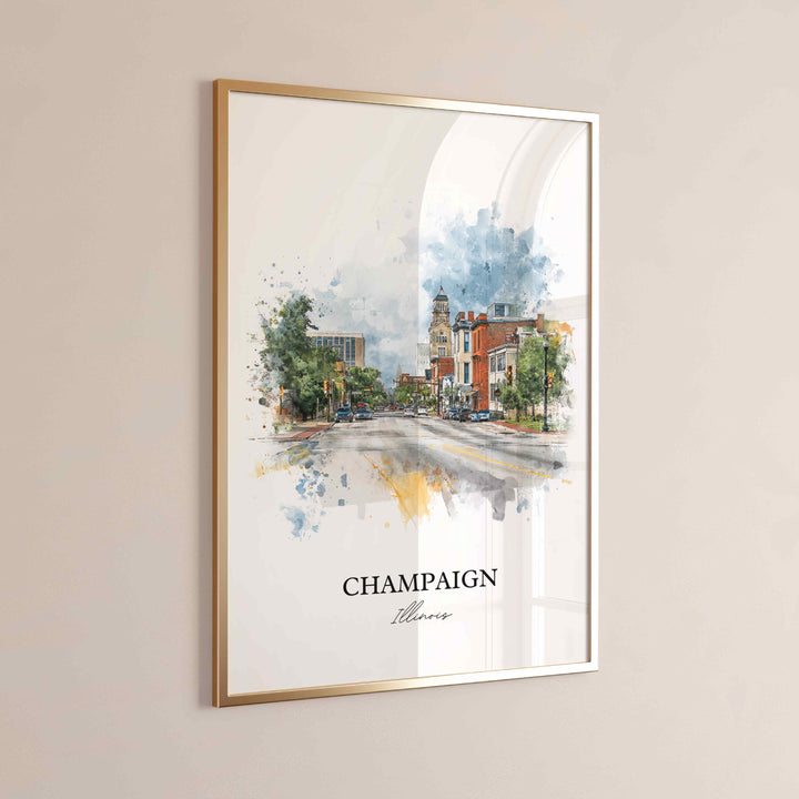 Champaign IL Wall Art, Champaign Print, Illinois Watercolor Art, Champaign Illinois Gift, Travel Print, Travel Poster, Housewarming Gift