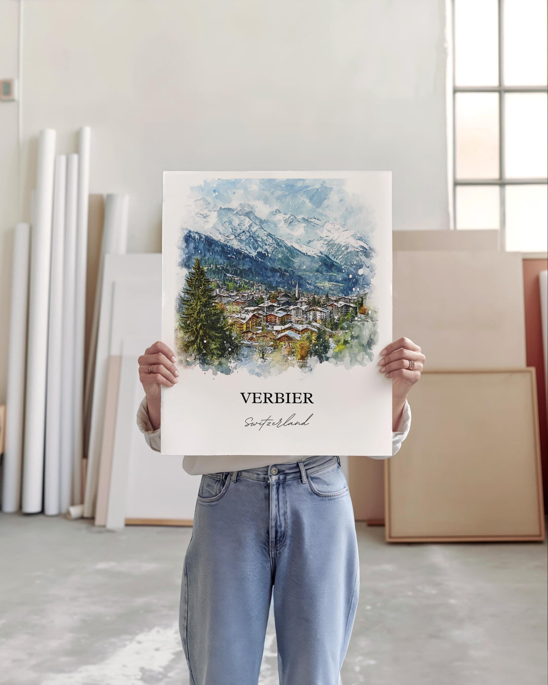 Verbier Wall Art, Verbier Switzerland Print, Switzerland Watercolor Art, Valais Canton Gift, Travel Print, Travel Poster, Housewarming Gif
