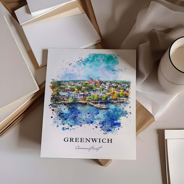 Greenwich CT Wall Art, Greenwich Print, Greenwich Watercolor Art, Greenwich Connecticut Gift, Travel Poster, Housewarming Gift