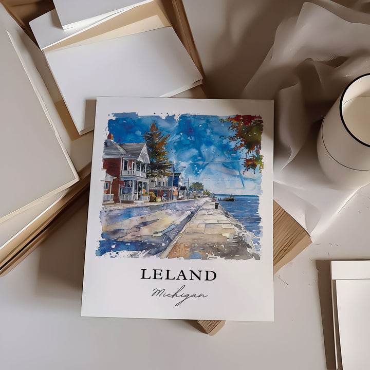 Leland Michigan Wall Art, Leland MI Print, Leland Watercolor, Leelanau County Michigan Gift,