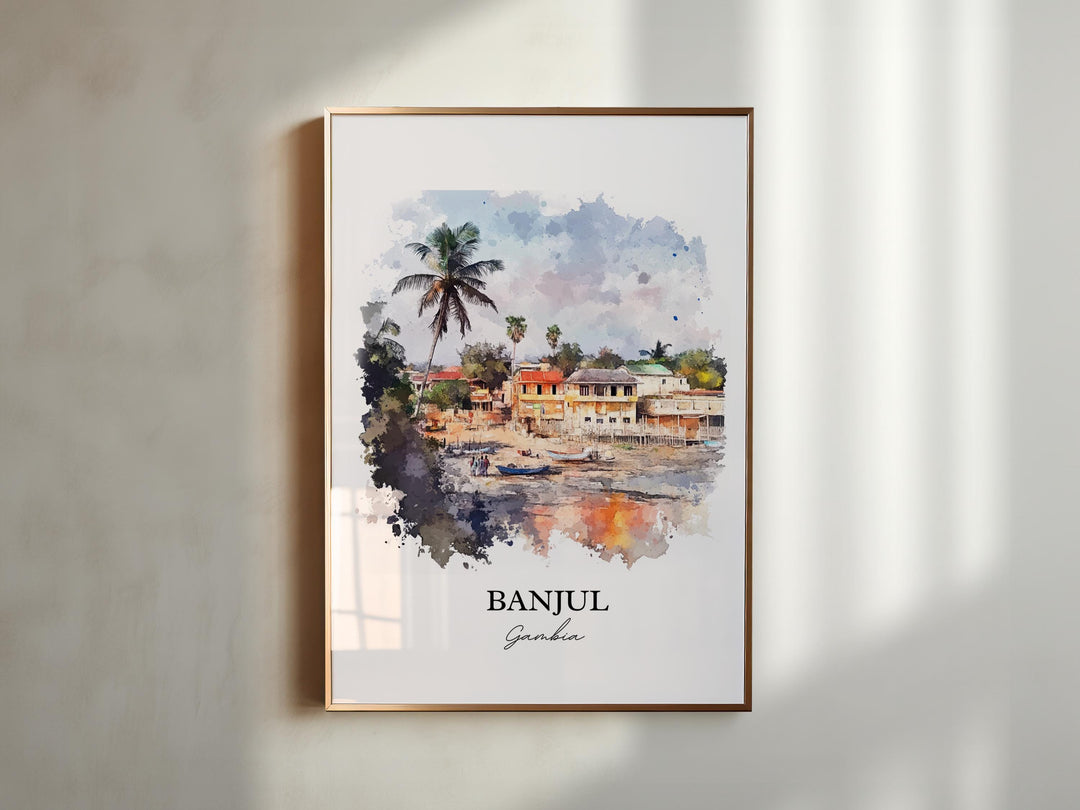 Banjul Wall Art, Banjul Print, Gambia Watercolor Art, Banjul Gambia Gift, African Travel Print, Travel Poster, Housewarming Gift