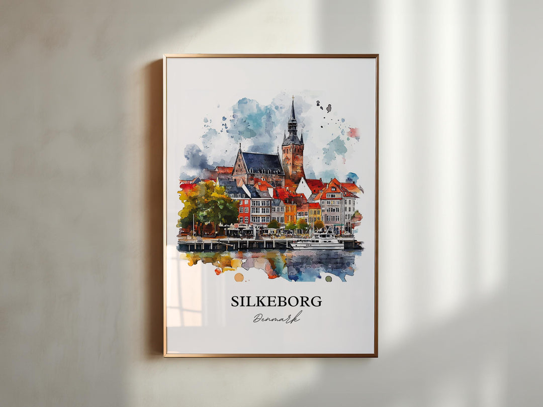 Silkeborg, Denmark – Watercolor Art Print of Jutlandic Peninsula