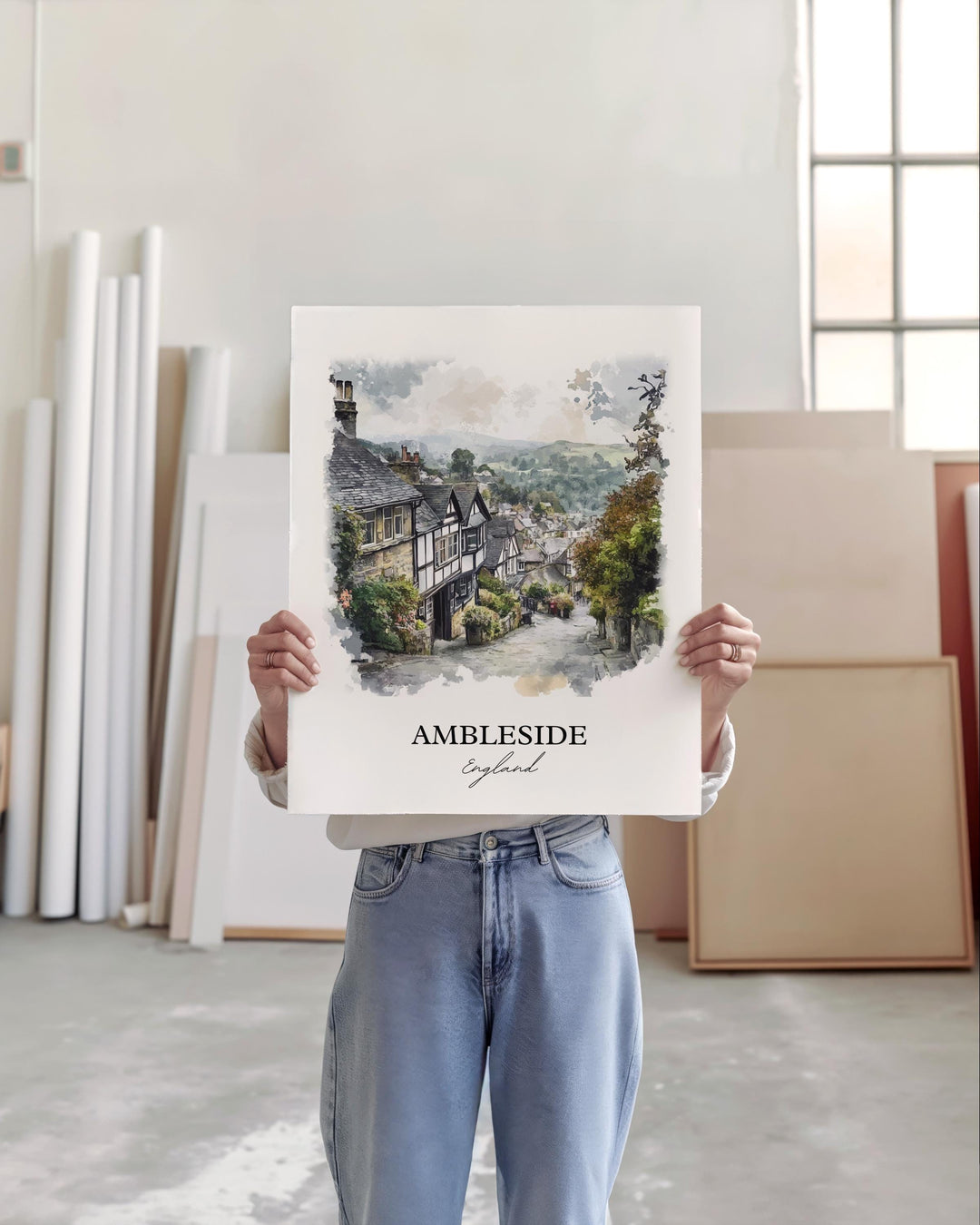 Ambleside Wall Art, Westmorland Print, England Watercolor Art, Ambleside England Gift, Travel Print, Travel Poster, Housewarming Gift