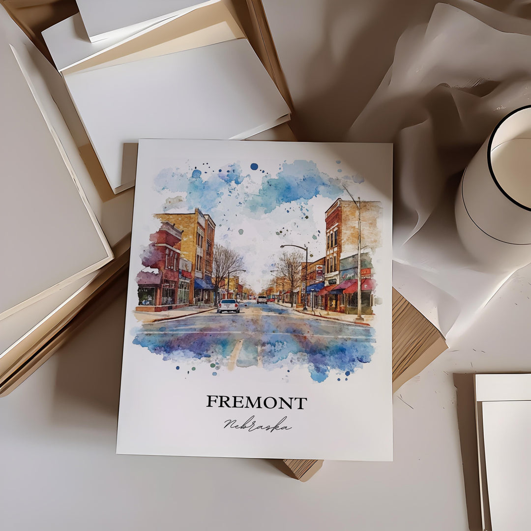 Fremont Nebraska Wall Art, Dodge County NE Print, Nebraska Watercolor Art, Fremont NE Gift, Travel Print, Travel Poster, Housewarming Gift