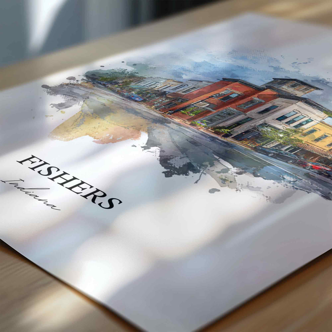 Fishers, Indiana Wall Art, Fishers Print, Indiana Watercolor Art, Hamilton County IN Gift, Travel Print, Travel Poster, Housewarming Gift