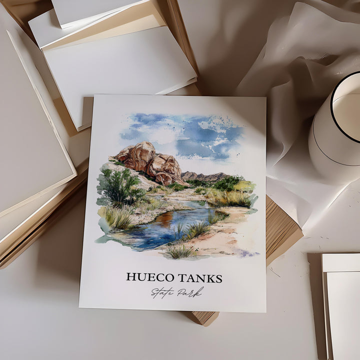 Huenco Tanks Wall Art, El Paso Print, Texas Watercolor Art, Huenco Tanks State Park Gift, Travel Print, Travel Poster, Housewarming Gift