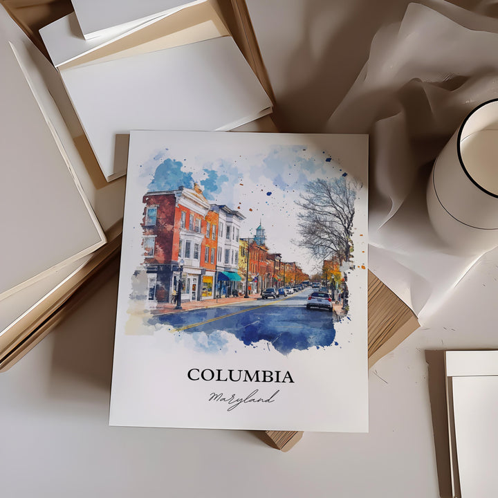 Columbia MD Wall Art, Howard County Print, Maryland Watercolor Art, Columbia Maryland Gift, Travel Print, Travel Poster, Housewarming Gift