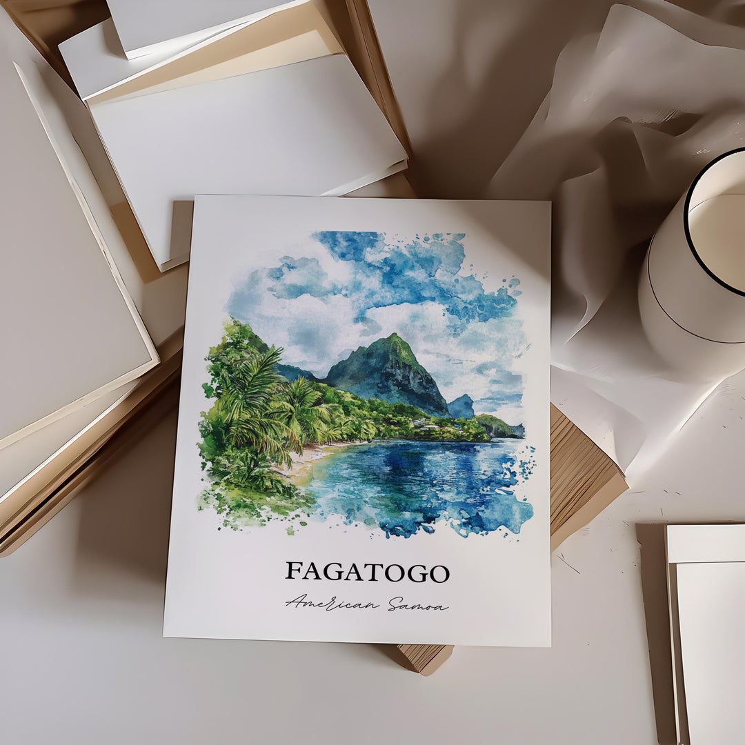 Fagatogo Wall Art, Pago Pago Print, American Samoa Watercolor Art, Fagatogo Gift, Travel Print, Travel Poster, Housewarming Gift