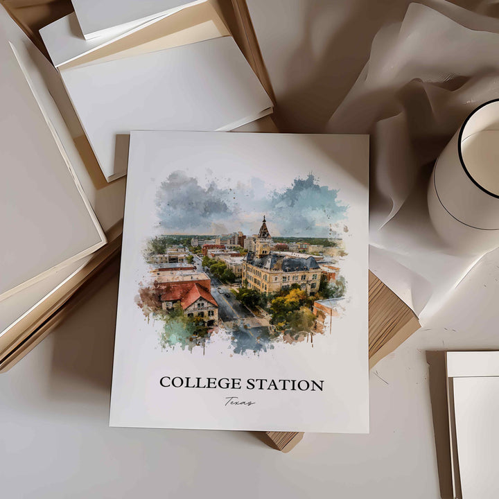College Station, Texas – Watercolor Art Print