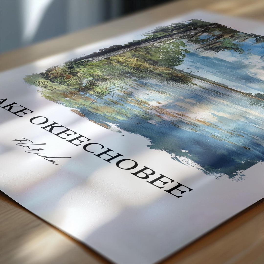 Lake Okeechobee Wall Art, Okeechobee Print, Florida Watercolor Art, Lake Okeechobee Gift, Travel Print, Travel Poster, Housewarming Gift
