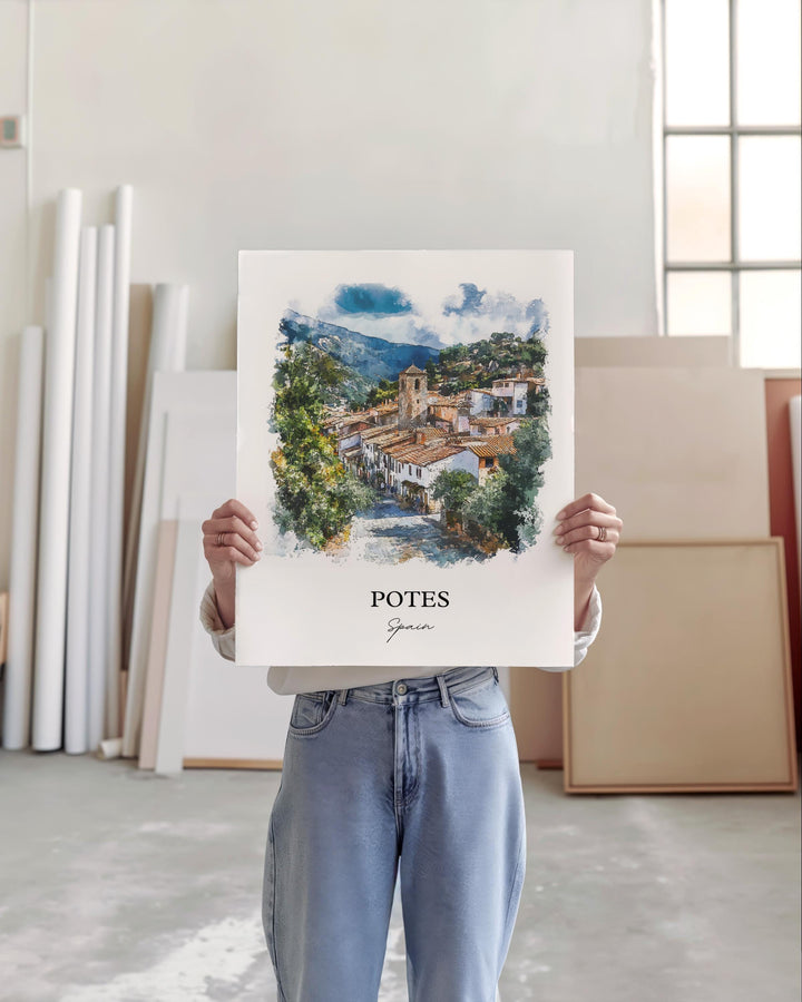 Potes Spain Wall Art, Cantabria Print, Spain Watercolor Art, Potes Spain Gift, Travel Print, Travel Poster, Housewarming Gift