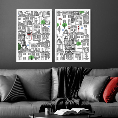 Paris France wall art Travel posters | Set of 2 wall art, Black and White Version