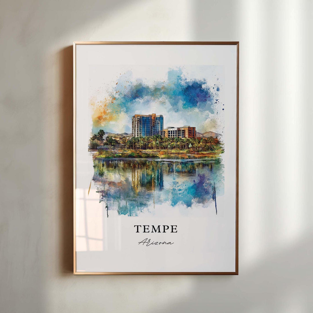 Tempe AZ Wall Art, Tempe Arizona Print, Tempe Watercolor Art, Tempe Arizona Gift, Travel Poster, Housewarming Gift
