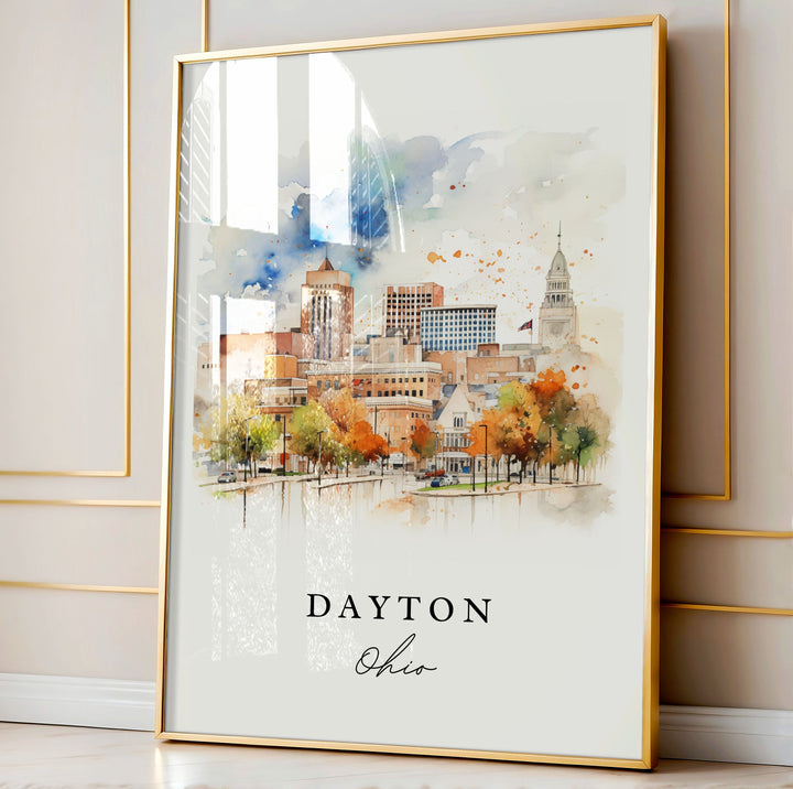 Dayton traditional travel art - Ohio, Dayton poster, Wedding gift, Birthday present, Custom Text, Personalized Gift