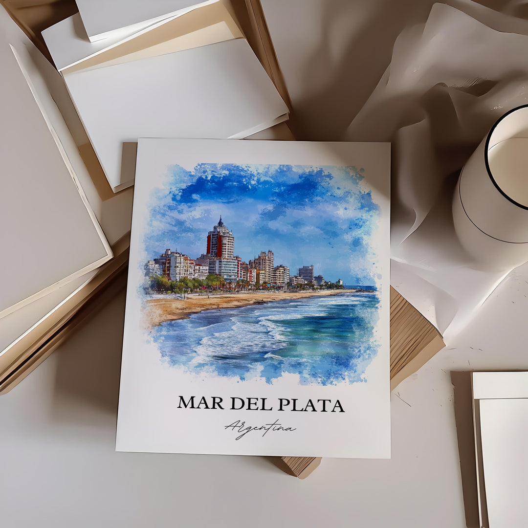 Mar del Plata Wall Art, Mar del Plata Print, Argentina Watercolor Art, Mar del Plata Gift, Travel Print, Travel Poster, Housewarming Gift