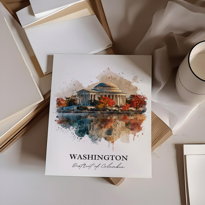 Washington DC Wall Art, Jefferson Memorial Print, DC Watercolor Art, Washington DC Gift, Dc Travel Print, Travel Poster, Housewarming Gift