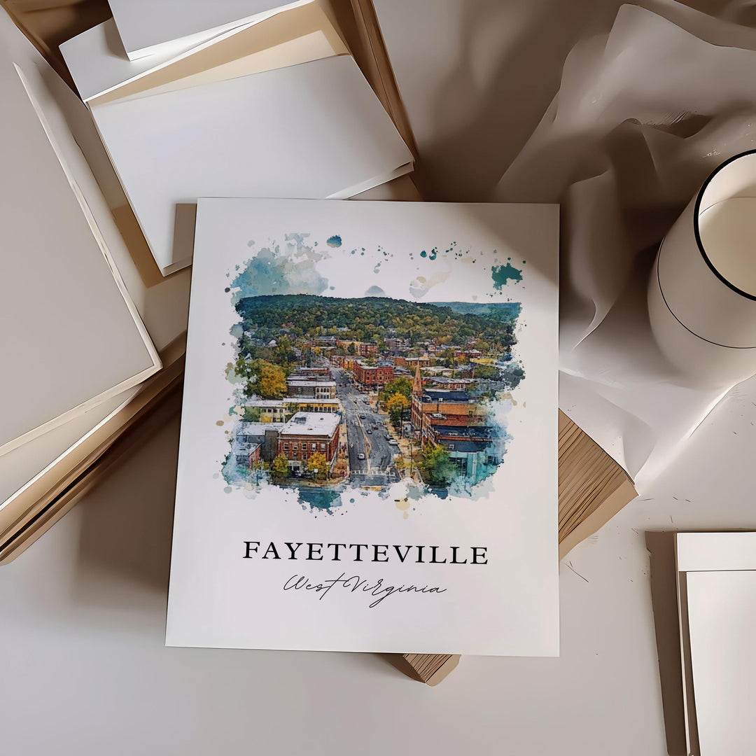 Fayetteville WV Wall Art, Fayetteville Print, Fayette County Watercolor Art, Fayette WV Gift,