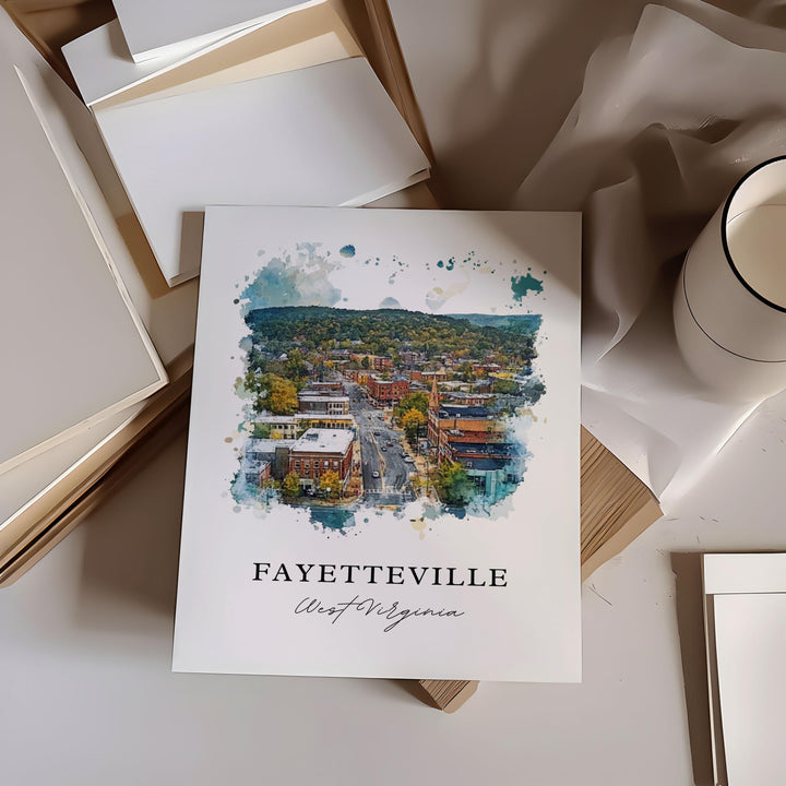 Fayetteville WV Wall Art, Fayetteville Print, Fayette County Watercolor Art, Fayette WV Gift,