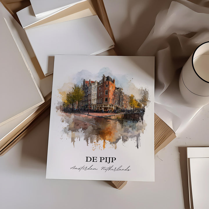 De Pijp Wall Art, Amsterdam Print, Amsterdam Watercolor Art, Amsterdam NLD Gift, Netherlands Travel Print, Travel Poster, Housewarming Gift