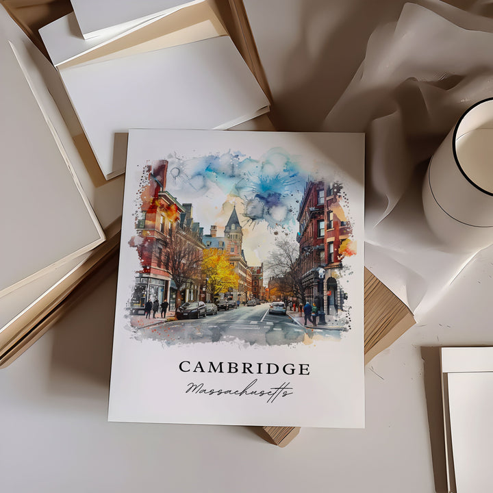 Cambridge Mass Wall Art, Cambridge MA Print, Massachusetts Wall Art, Cambridge Gift, Travel Poster, Travel Gift, Housewarming Gift