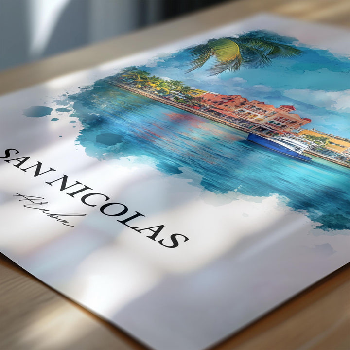 San Nicolas Wall Art, Oranjestad Print, Aruba Watercolor Art, San Nicolas Aruba Gift, Travel Print, Travel Poster, Housewarming Gift