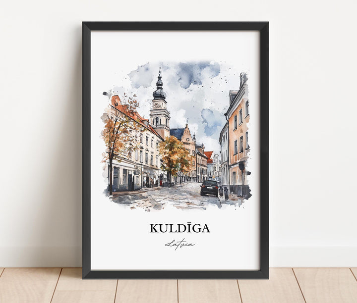 Kuldiga Wall Art, Latvia Print, Lativa Watercolor Art, Kuldiga Lativa Gift, Travel Print, Travel Poster, Housewarming Gift