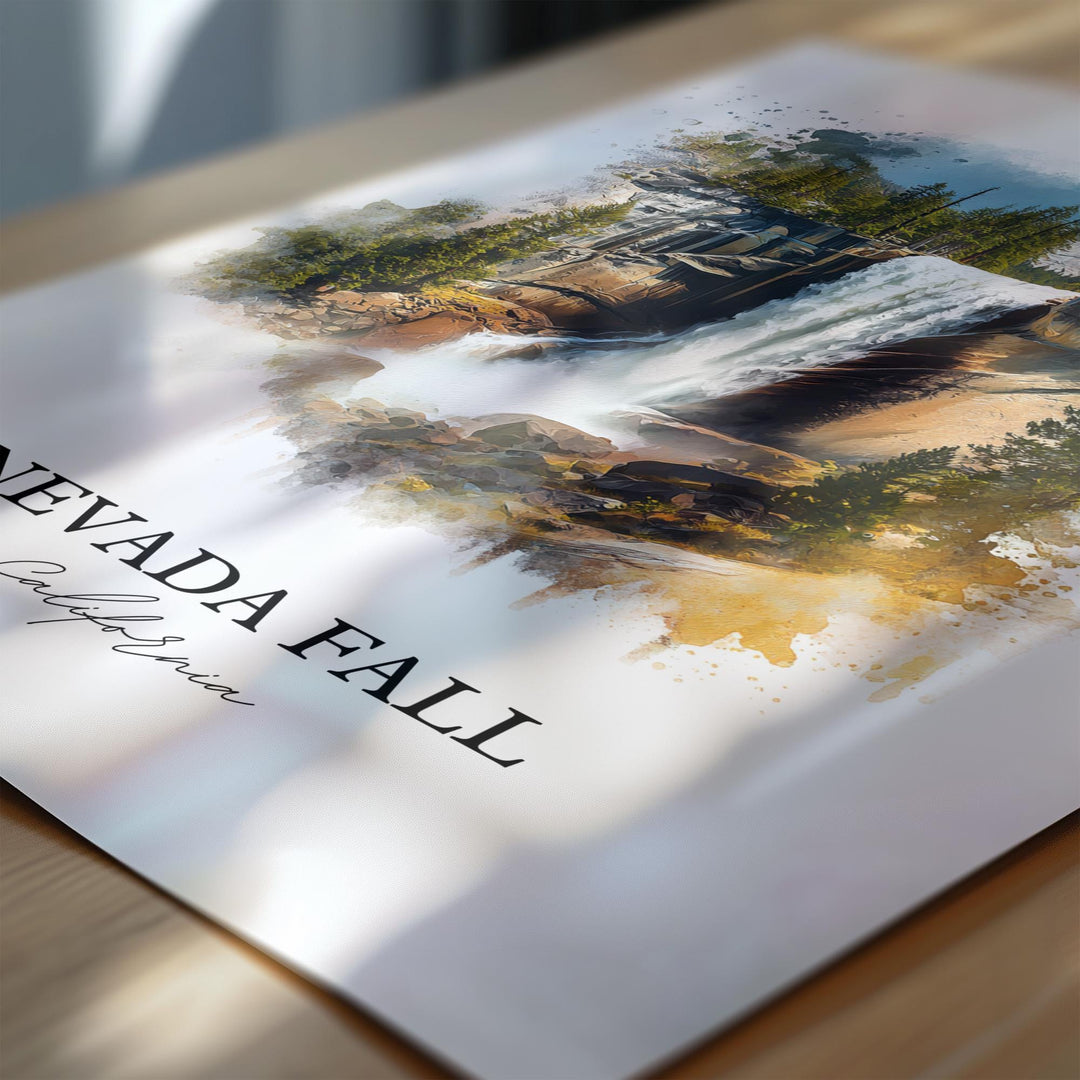 Nevada Fall Wall Art, Yosemite Print, California Watercolor Art, Nevada Fall Gift, Travel Print, Travel Poster, Housewarming Gift