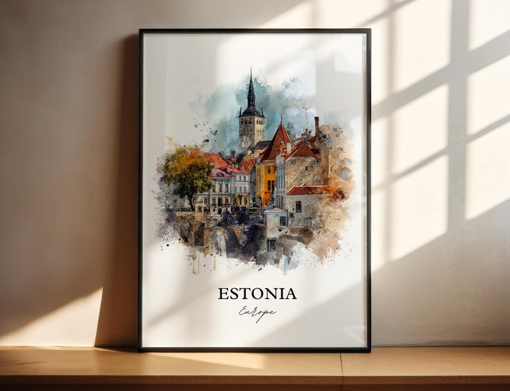 Estonia Wall Art, Estonia Print, Estonia Watercolor Art, Estonia Country Gift, Travel Print, Travel Poster, Housewarming Gift