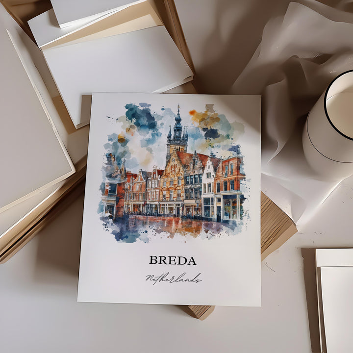 Breda Netherlands Wall Art, North Brabant Print, Netherlands Watercolor Art, Breda Gift, Travel Print, Travel Poster, Housewarming Gift
