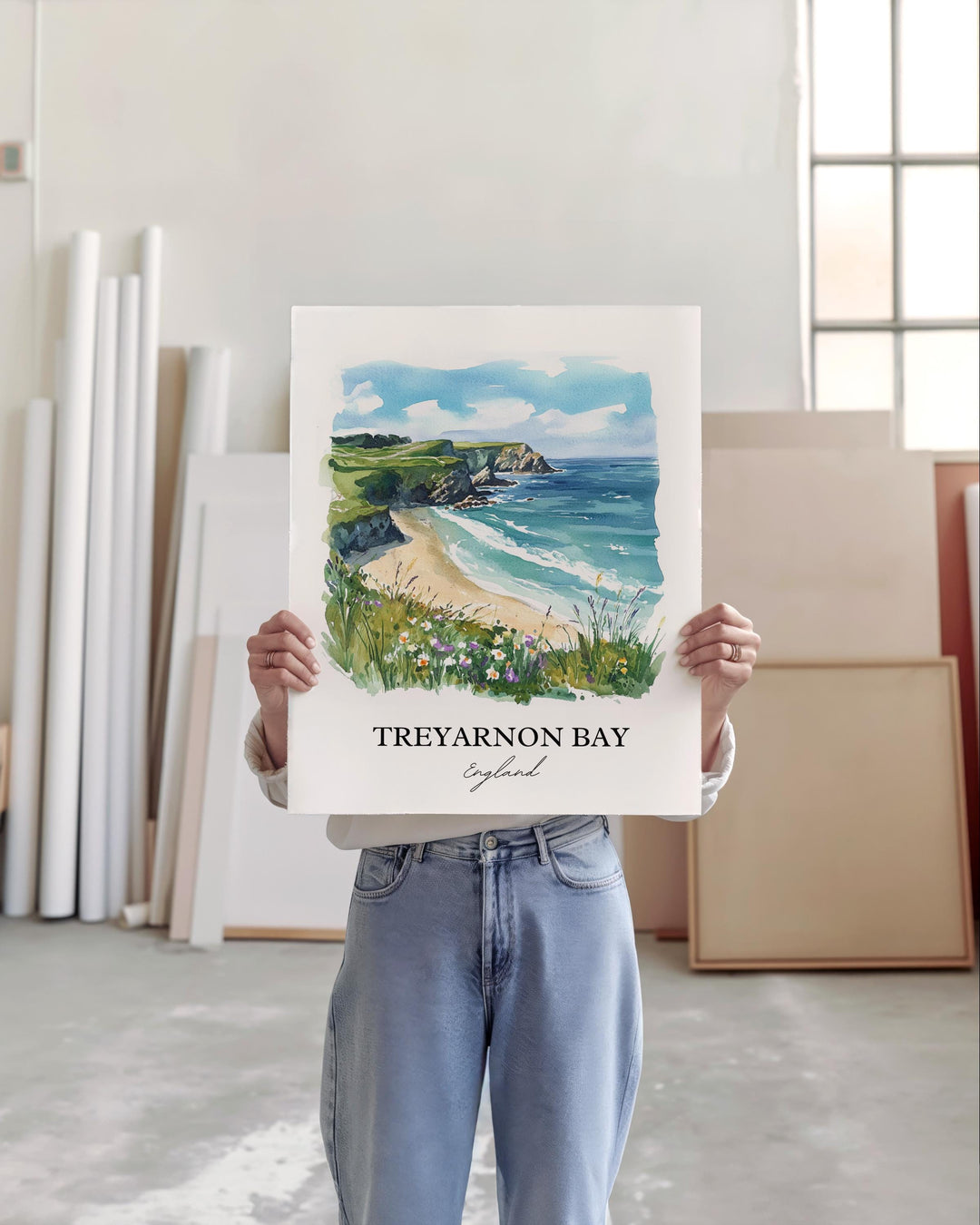 Treyarnon Bay Wall Art, St Merryn England Print, Padstow Watercolor Art, Treyarnon Bay Gift, Travel Print, Travel Poster, Housewarming Gift